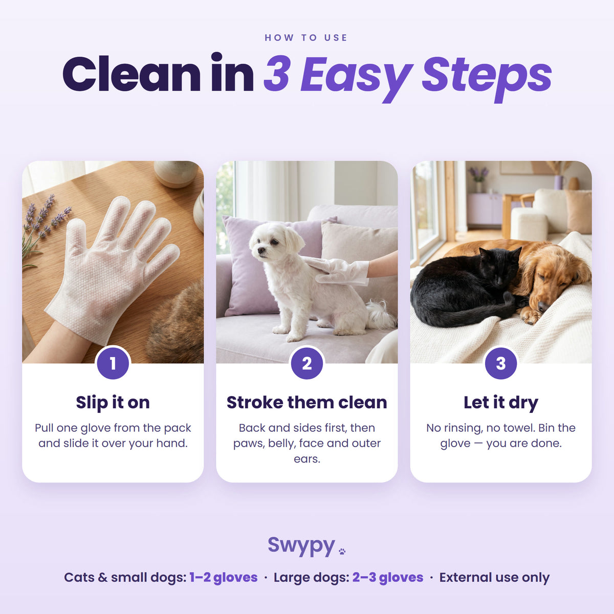 How to use Swypy glove wipes in 3 steps